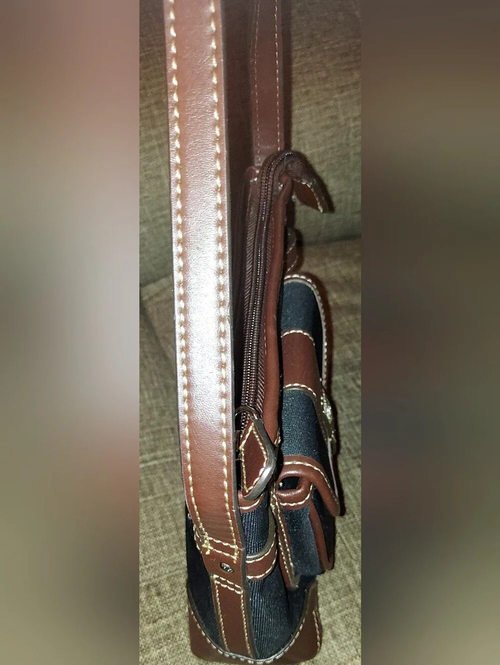 Etienne Aigner Black Canvas Crossbody with Brown Leather Trim
